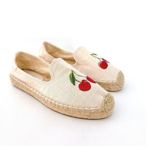 Soludos Cream Espadrilles with Cherry Embroidery